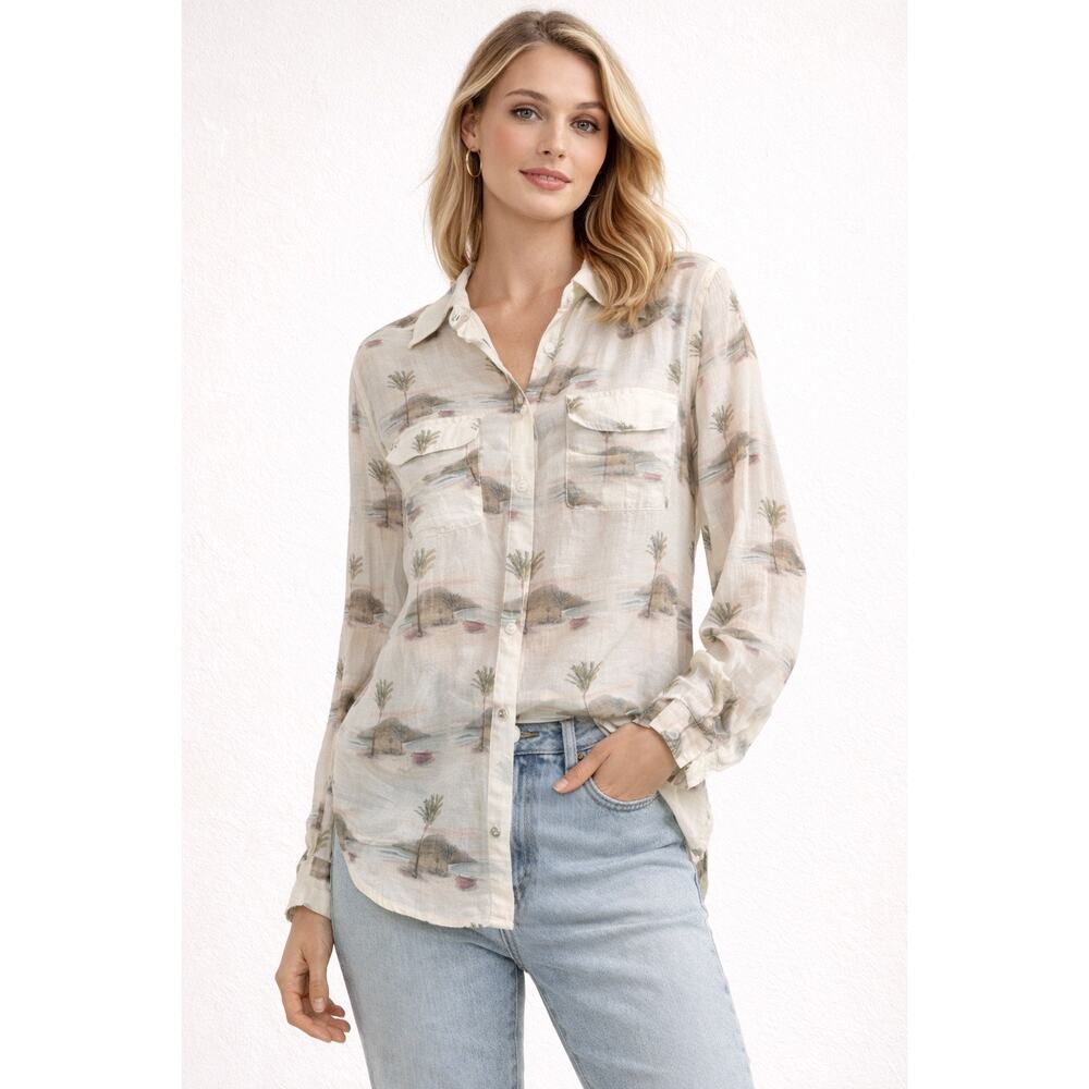 Kinga Csilla Silk Palm Tree Beach Print Button Up Shirt Size S
